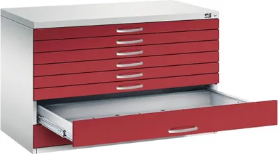 Produktbild von CP 7100 Planschrank lichtgrau, rubinrot 8 Schubladen 110,0 x 76,5 x 76,0 cm