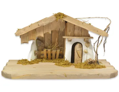 Produktbild von Krippenstall Weihnachtskrippe "Kötzing" 30x16x15cm Naturfarben Hütte | 78103