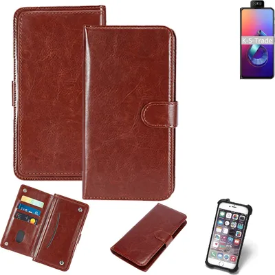 Produktbild von K-S-Trade 360° Hülle kompatibel mit Asus Zenfone 6 (2019) braun Kunstleder Case BookCase WalletCase Kunstlederederhülle Handyhülle, Rundumschutz