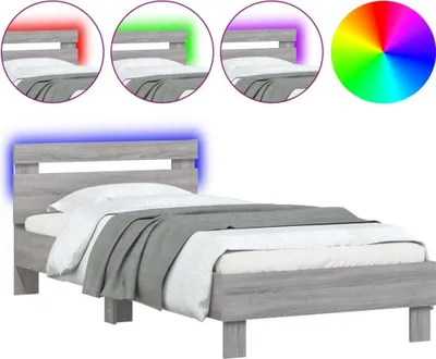Produktbild von vidaXL Bettgestell mit Kopfteil und LED-Leuchten Grau Sonoma 90x200 cm