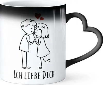 Produktbild von Zaubertasse-Tasse Herzhenkel Strichmännchen Geschenk Ich Liebe Dich Farbwechsel Thermo-Effekt SpecialMe®