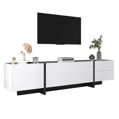 Produktbild von TV-Lowboard Hochglanz Weiß 190 cm, TV-Schrank mit Türen und Schubladen, TV-Board Fernsehschrank Kommode, TV-Möbel für Wohnzimmer Schlafzimmer