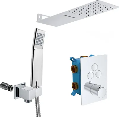 Immagine prodotto di Set doccia Mereo con miscelatore termostatico a pulsante - 3 vie - Coperchio quadrato - CB60157TC2N