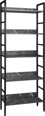 Produktbild von Happyment Bücherregal Hilta – Industrielles Bücherregal – 5 Ebenen – Schwarz/Grau Marble Look – Holz & Metall – 60x27,5x160cm – Wohnzimmer / Schlafzimmer / Kinderzimmer