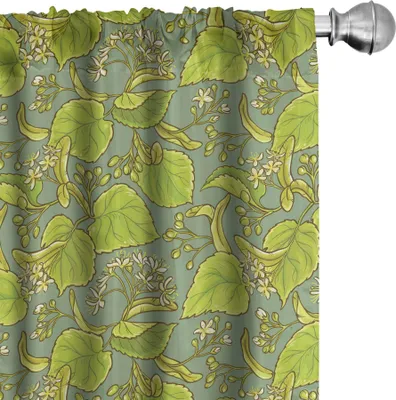 Obrázek produktu pro ABAKUHAUS Květinové závěsy, záclony, detailní záběr listů a rozkvetlých květin, 2 kusy 75 x 175 cm, zelená žlutá zelená