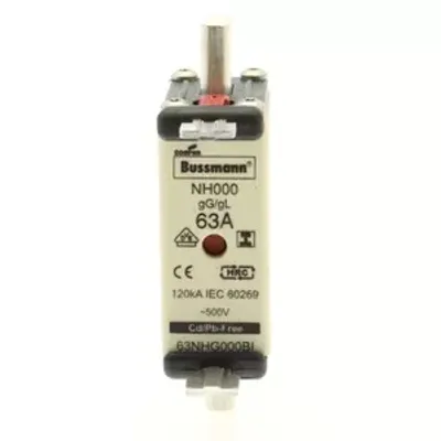 Zdjęcie produktu dla Bezpiecznik Eaton 63NHG000BI NH z mechanicznym wskaźnikiem bezpiecznika Rozmiar bezpiecznika = 000 63 A 500 V 3 szt