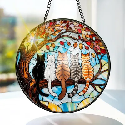 Produktbild von Fensterdekoration 20x20 cm, Buntglas, Herbst, für Fenster