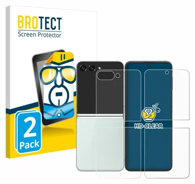 A product shot of screen protectors for a Samsung Galaxy Z Flip 5, showing the packaging and the product itself.