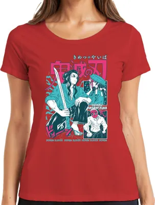 Zdjęcie produktu dla Demon Slayer Kimetsu no Yaiba Schwert Samurai Anime Japan Y2K Streetwear Maske Damen T-Shirt, Rot, S