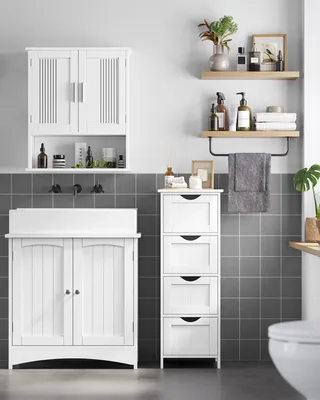 Produktbild von VASAGLE Badezimmerschrank, Badschrank, Beistellschrank mit 4 Schubladen, 30 x 30 x 82 cm, für Badezimmer, Wohnzimmer, Esszimmer, Küche, modern