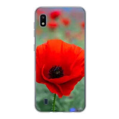 Produktbild von MuchoWow® Handyhülle Schutzhülle Hülle für Samsung Galaxy A10 Lila und rote Mohnblumen auf einer Wiese Silikon Softcase Handy Hülle - Schutzhülle