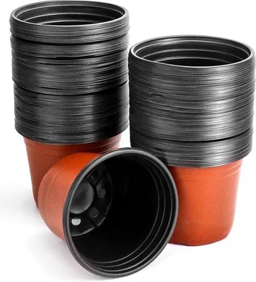 Zdjęcie produktu dla Zestaw 100 plastikowych doniczek z wieloma otworami drenażowymi - 15 cm - do nasion, sukulentów, kwiatów w pomieszczeniach i na balkonie - Duży wybór doniczek dla roślin