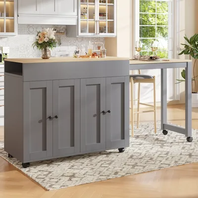 Immagine prodotto di Carrello da cucina estraibile STILVORA con piano di lavoro e vano portaoggetti, isola da cucina con sei ripiani, tavolo da bar come divisorio per il soggiorno, grigio