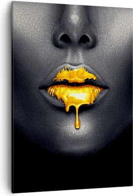 Produktbild von Bild auf Leinwand - Leinwandbild - Einteilig - Gold Mund Schwarz - 50x70cm - Wand Bild - Wanddeko - Wandbilder - Leinwanddruck - Kunstdruck - Wanddekoration - Leinwand bilder - Wandbild - PA50x70-4460
