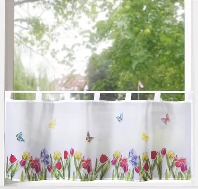 Produktbild von heimtexland ® Scheibengardine Blumen Gardine Digitaldruck HxB 45x120 Fensterdekoration  Bistrogardine Typ789 Tulpen Bunt