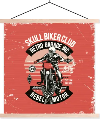 Produktbild von MuchoWow® Textilposter Motorrad - Skelett - Retro 40x40 cm mit holzfarbenen Rahmen - Posterleiste