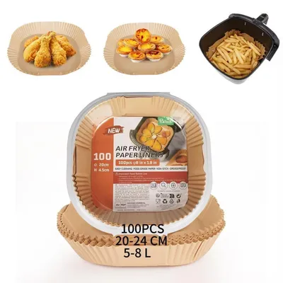 Immagine prodotto di Carta forno per friggitrici ad aria, confezione da 100 pezzi, diametro 20-24 cm, antiaderente, impermeabile, resistente all'olio, adatta per friggitrici ad aria, forni e microonde da 5-8 litri