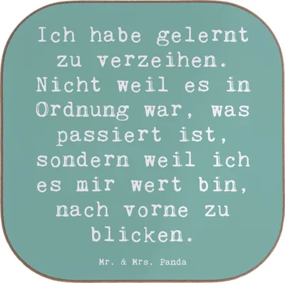 Produktbild von Mr. & Mrs. Panda Untersetzer für Gläser Spruch Vergebung und Neubeginn - Meeresbrise - Geschenk, Holzuntersetzer, Tischschoner, bieruntersetzer, Tischuntersetzer, Gefühl