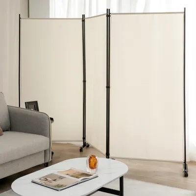 Immagine prodotto di Divisorio per ambienti con ruote, 3 pannelli, pieghevole, beige, 180 cm