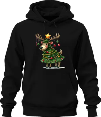 Immagine prodotto di Renna di Natale Albero di Natale stella baubles regalo divertente felpa con cappuccio unisex, nero, S