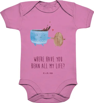 Produktbild von Mr. & Mrs. Panda Babystrampler Kaffee Bohne 1. - 3. Monat - Bubble Gum Pink - Geschenk, overall baby, Kurzarmbody, babykleidung body, Genuss, Glück, Strampler, baumwolle