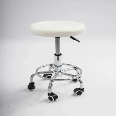 Immagine prodotto di Sgabello con rotelle - Sgabello girevole - Rotazione a 360° - Regolabile in altezza - Portata 150 kg - Struttura in metallo - Bianco