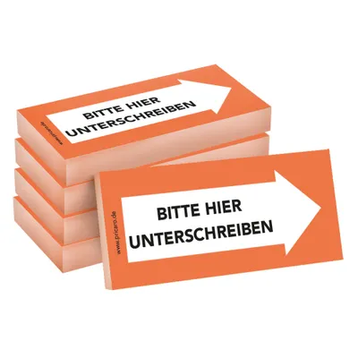 Image de PRICARO Notes repositionnables "Bitte hier unterschreiben", droite orange, 100 feuilles, 5 pièces