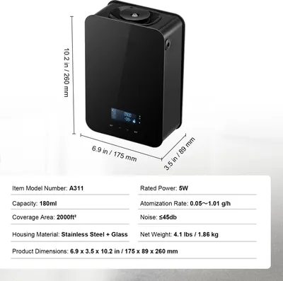 Image de SucceBuy Upgrade diffuseur de parfum HVAC, machine intelligente à parfumer l'air pour la maison. 180 ml, technologie à air froid. Huile essentielle sans eau. Couvre jusqu'à 185 m². Idéal pour le salon, le bureau, le spa, l'hôtel.