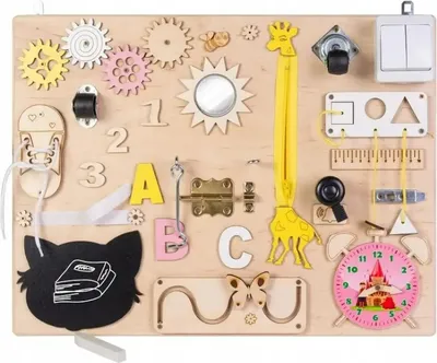 Produktbild von 3toysm Mia Montessori Busy Board Activity Board aus Naturholz, Tiere, 50 cm