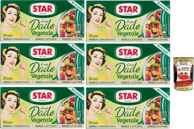 Produktbild von STAR il Mio Dado Vegetale, Mit 9 Gemüse, 20 Würfel, 6x 200 g, ohne Konservierungsstoffe, laktose -freier und glutenfrei. Ausgezeichneter Geschmack+ Italian Gourmet polpa 400g