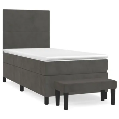Image de vidaXL Lit boxspring avec matelas gris foncé 90x190 cm velours