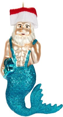 BRUBAKER Meerjungmann - Handbemalte Weihnachtskugel aus Glas - 14 cm Baumkugel Unterwasser Weihnachtsmann mit Sixpack - Christbaumschmuck