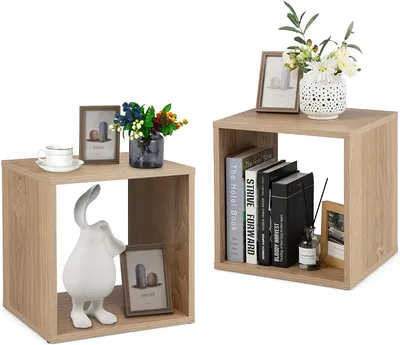 Produktbild von Bücherregal mit 2 Etagen, stapelbarer Aufbewahrungswürfel, mit Kippschutz, Aufbewahrungswürfel, für Wohnzimmer, Schlafzimmer, Natur