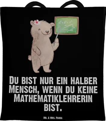 Produktbild von Mr. & Mrs. Panda Schultasche Mathematiklehrerin Herz - Schwarz - Geschenk, Beutel, Mathe, Referendariat, Lustig, Shopping Tasche, Tote Bag, Witzig, Laptoptasche, Lehrer