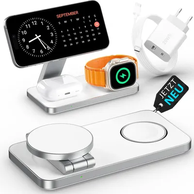 Produktbild von Ladestation Apple Watch iPhone MagSafe Ladegerät 3in1 Wireless Charger Induktive | 16 15 14 13 12 Plus Pro Max Charging Station | GreenHec
