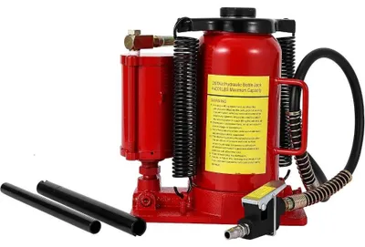 Produktbild von Hydraulischer Wagenheber 20 t - Luft-hydraulischer Flaschenheber - Pmatisch und manuell - Schwerlast Autoheber für LKW und SUV - Mit Überlastsicherheitsventil - Rot