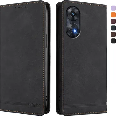 Produktbild von Hülle für Oppo Reno8 T 4G, Retro Kunstleder Ständer Klapphülle mit Kartenfächer und Magnetische Schwarz