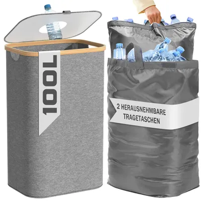 Produktbild von Pfandbehälter mit 2 Tragetaschen, 100 Liter, steingrau