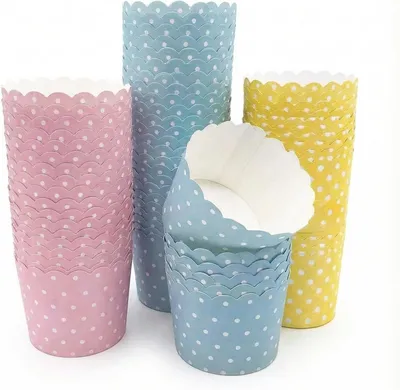 Produktbild von Muffinbackförmchen 150 Stück, blau rosa gelb, Einweg Cupcake Förmchen, für Party