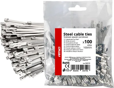 Productafbeelding van RVS kabelbinders, 4.6x100mm, 100 stuks, AMiO professionele kwaliteit