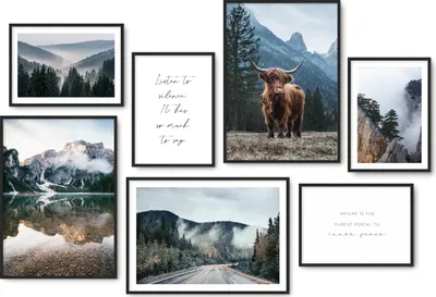 Produktbild von Hyggelig Home Premium Poster Set - 7 passende Bilder OHNE RAHMEN im stilvollen Set - 3 x DIN A3 + 4 x DIN A4 - Set Highlands