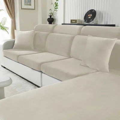 Immagine prodotto di Copertura elastica per divano a 3 posti, color beige, antiscivolo e lavabile