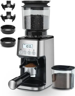 Produktbild von Elektrisch Kaffeemühle für Siebträger, Kaffeemühle mit 51 Mahlgrade für Espresso/Tropfkaffee/French Press, Kegelmahlwerk, Antistatik-Einsatz, 160W