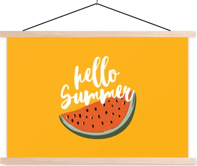 Produktbild von MuchoWow® Textilposter Sommer - Wassermelone - Orange 120x80 cm mit holzfarbenen Rahmen - Aufhängeset