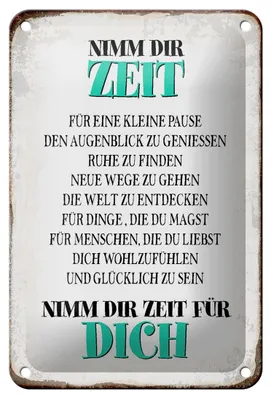 Produktbild von Blechschild Spruch 12x18cm nimm dir Zeit für dich glücklich