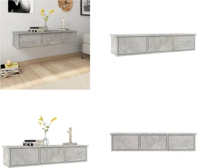 Produktbild von vidaXL Wand Schubladenregal Betongrau 88x26x18,5 cm Holzwerkstoff - Schubladenregal - Schubladenregale - Wandregal - Wandregale