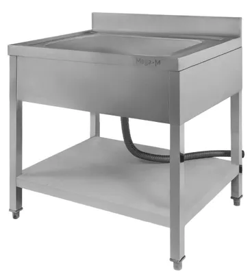 Zdjęcie produktu dla Gastronomiczny basen zlewozmywak ze stali nierdzewnej jednokomorowy przyścienny z półką Mega-M 80x70x85cm