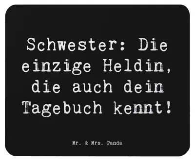 Produktbild von Mr. & Mrs. Panda Mouse Pad Spruch Schwester Heldin - Schwarz - Geschenk, Geschwisterliebe, computer mousepad, Freude, Mauspad, Zusammenhalt, Geschenke, Familie, laptop