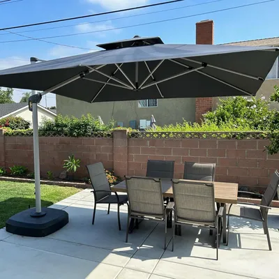 Produktbild von PURPLE LEAF Ampelschirm Rechteckiger 270 x 365 cm Sonnenschirm Groß Stabil Terrassenschirm 360°Rotation, für Garten,Terrasse, Pool Sonnenschutz ,Grau