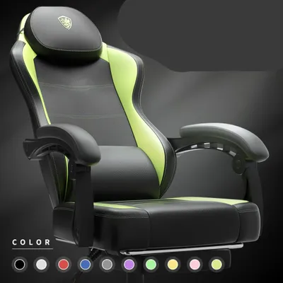 Produktbild von Gaming-Stuhl – Ergonomischer Gaming-Stuhl aus Kunstleder mit breiter Rückenlehne, Lendenwirbelstütze und Schwenkfunktion